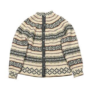 VTG Handmade in Norway‎ Wool Cardigan Nordic Fair Isle Sweater Women's Sz M